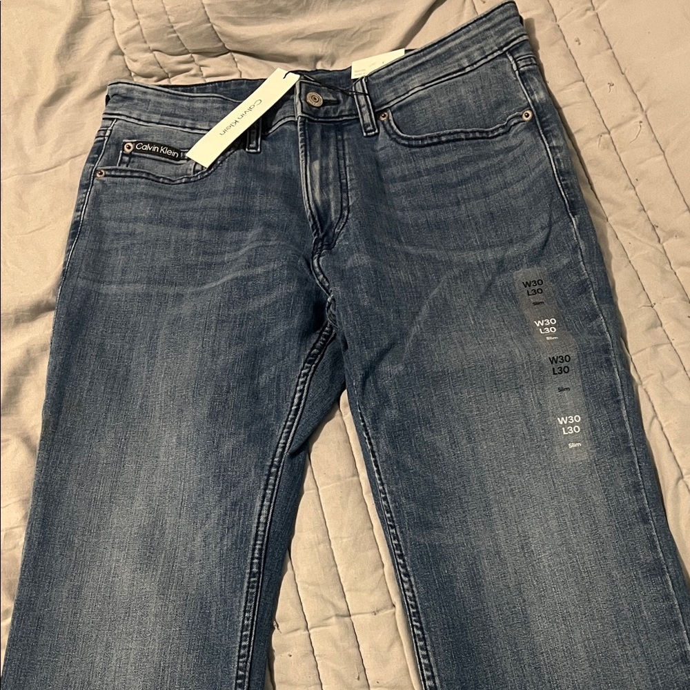 Calvin Klein Men's Slim Straight Jeans - Medium Blue - Picture 2 of 5